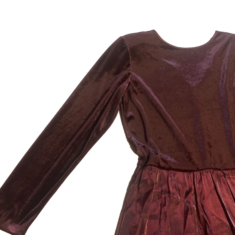 Molly Malloy Y2K Burgundy Velvet Satin Fit Flare Dress Long Sleeve Party 14 - Picture 5 of 10